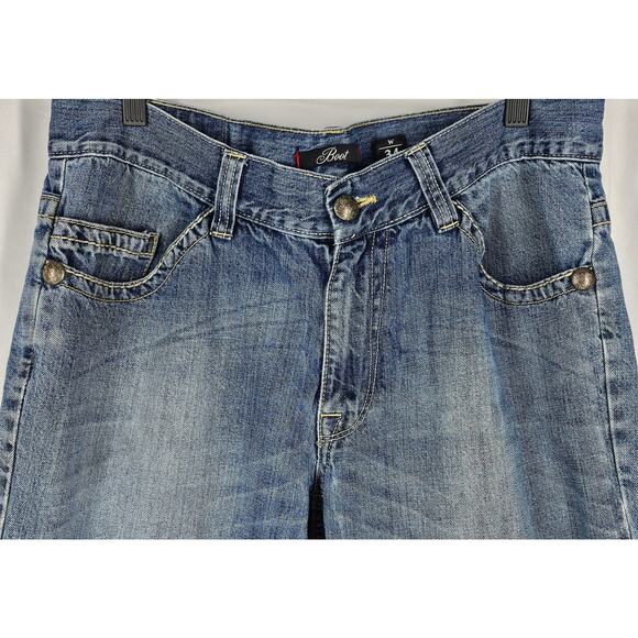 MARC ECKO XO.72 TIME SQUARE MEN'S BLUE DISTRESSED BOOT FIT JEANS SIZE W34 x L30 - Picture 13 of 16